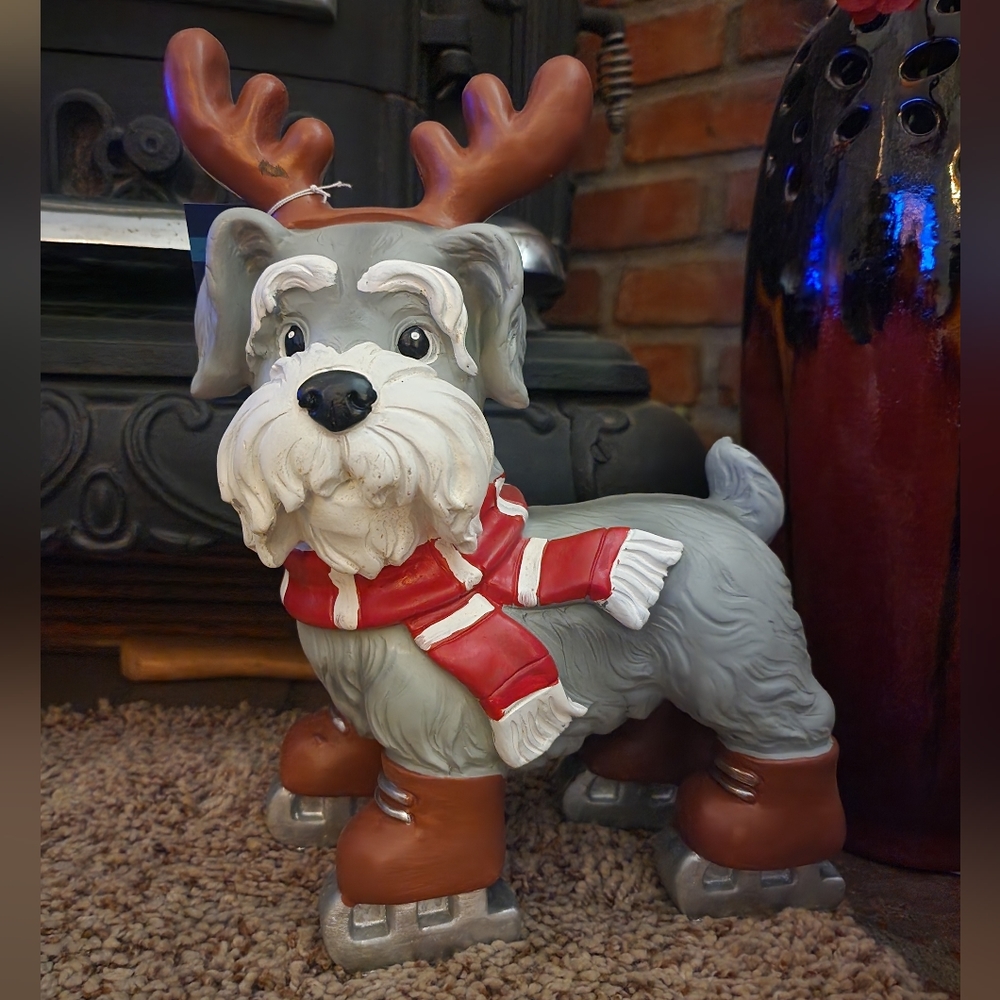 Schnauzer Dog Statue with Antlers